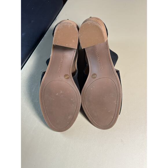Lucky Brand Keight Black Suede Cut Out Side Peep Toe Sandal Booties Women 8M - Picture 6 of 8